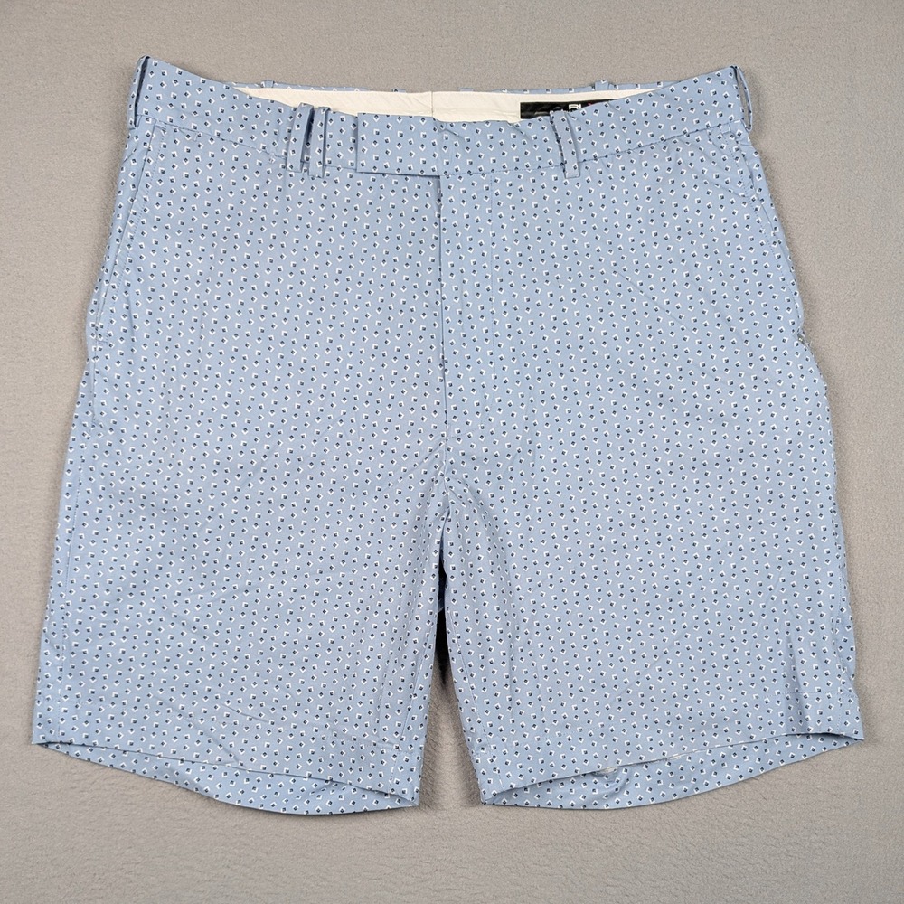 RLX Ralph Lauren Golf Shorts Mens 36 Light Blue Geometric Diamond Print Stretch